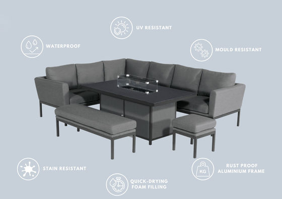 Почтовая упаковка Y AJUNION Luxury Outdoor Fabric Patio Furniture Dining Set with Firepit Table (Люкс. наружная ткань Дворная мебель)