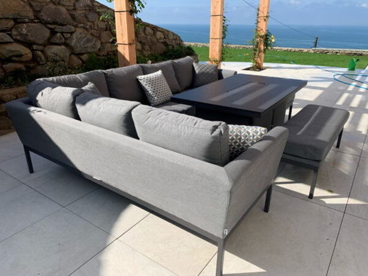 Почтовая упаковка Y AJUNION Luxury Outdoor Fabric Patio Furniture Dining Set with Firepit Table (Люкс. наружная ткань Дворная мебель)
