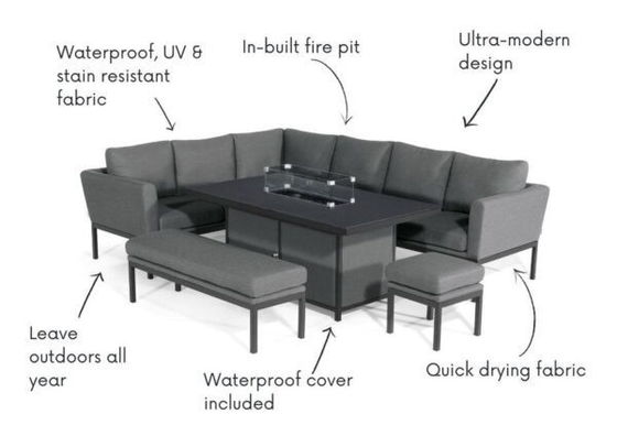 Почтовая упаковка Y AJUNION Luxury Outdoor Fabric Patio Furniture Dining Set with Firepit Table (Люкс. наружная ткань Дворная мебель)