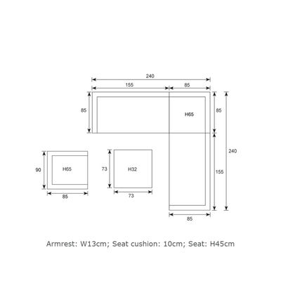 AJUNION Внешний L-образный угловой диван из ротана Уборка мебели для patio W155 x D85.5 x H65cm