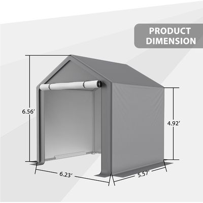 PE ткань крыша крыша AJUNION 6.2x5.6ft Наружной складской палатки Металлический сад велосипедный сарай для инструментов дрова