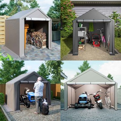 PE ткань крыша крыша AJUNION 6.2x5.6ft Наружной складской палатки Металлический сад велосипедный сарай для инструментов дрова
