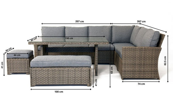 Размер стула L.44 X W.44 X H.41cm AJUNION PE Rattan Garden Set для вашего открытого пространства