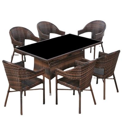 Custom Logo Woven PE Rattan Dining Table and Chairs for Hotel Outdoor Patio Armchair Set (Секрет столовых и стульев для гостиниц на открытом воздухе)
