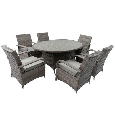 9-местный столовый набор с круглым столом и подушками AJUNION Rattan Furniture