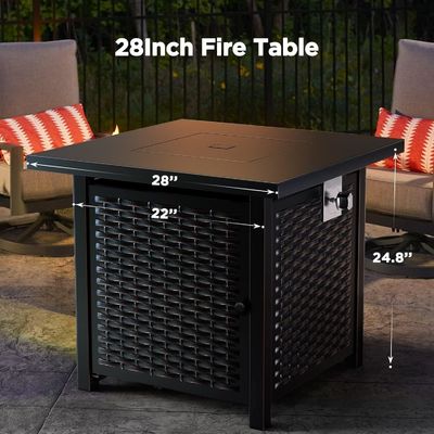 28"D x 28"W x 25"H Квадратный Внешний Пропанный Огненный Ям Стол 50000 BTU Сталь Бездымная