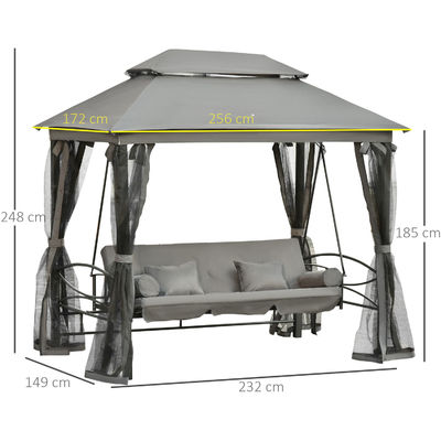 Металлический АЮНИОН Внешний двор Daybed 3 в 1 навес Галерея Катушка Садовый гамак с сеткой Москитная сетка
