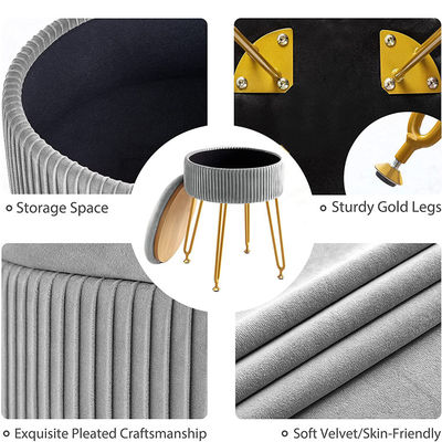Custom Logo Velvet Storage Османский стул с металлическими ножками и круглым столом для подбородка