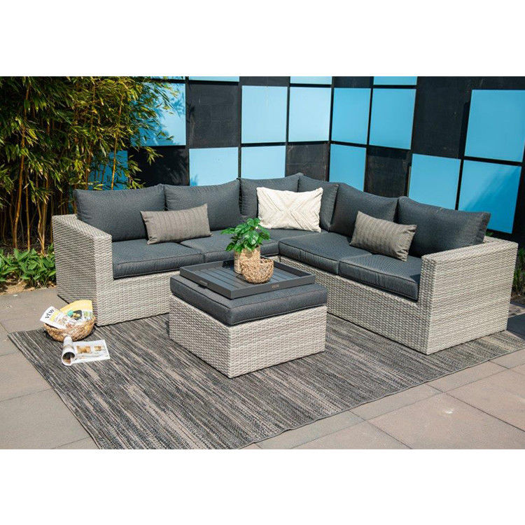 AJUNION Внешний L-образный угловой диван из ротана Уборка мебели для patio W155 x D85.5 x H65cm