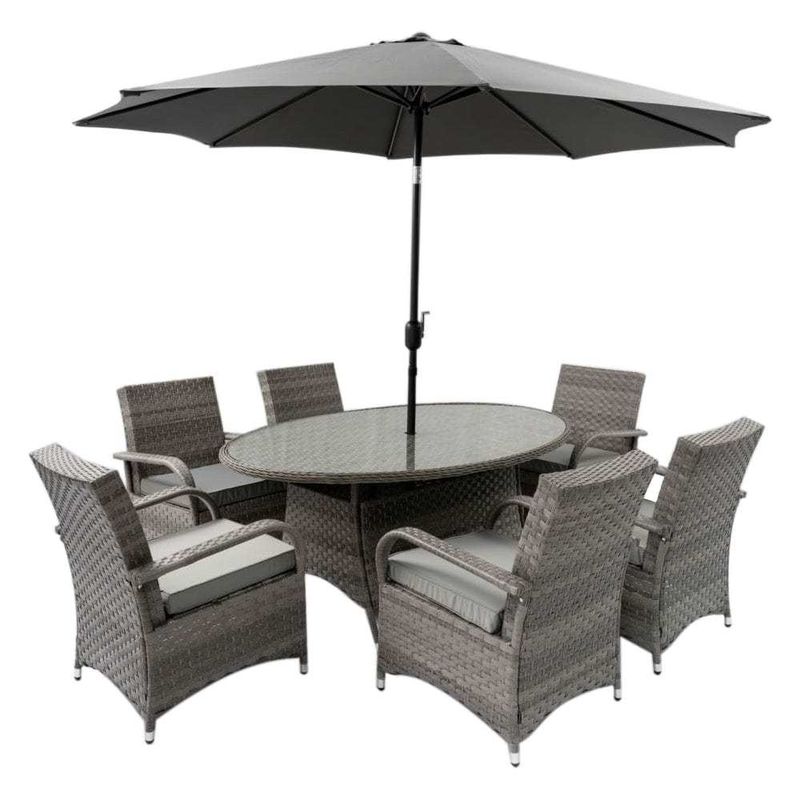 9-местный столовый набор с круглым столом и подушками AJUNION Rattan Furniture