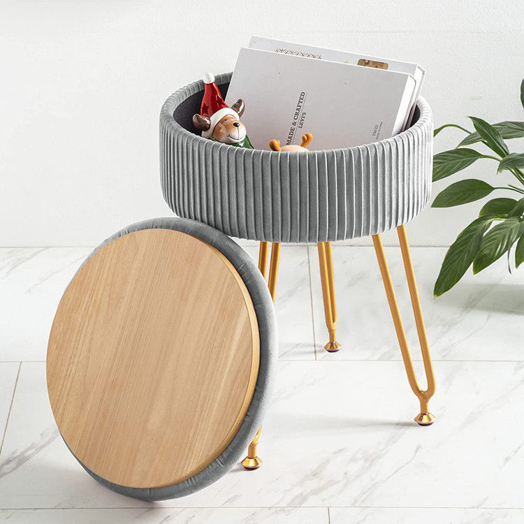Custom Logo Velvet Storage Османский стул с металлическими ножками и круглым столом для подбородка
